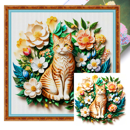 Flower Cat - 11CT Stamped Cross Stitch 40*40CM