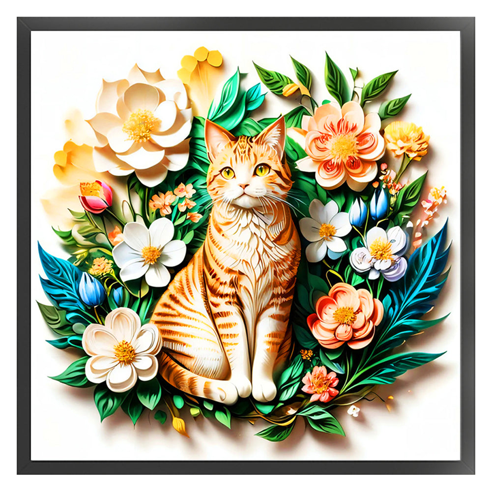 Flower Cat - 11CT Stamped Cross Stitch 40*40CM