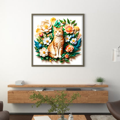 Flower Cat - 11CT Stamped Cross Stitch 40*40CM