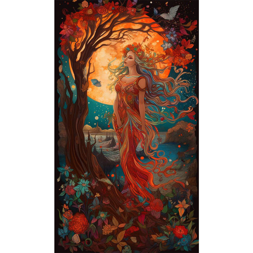 Beauty Under The Moon - Full AB Dril Round Diamond Painting 40*70CM