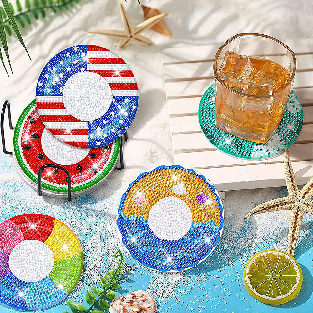 8PCS Special Shape Diamond Painting Art Coaster Kit (Seaside Lifebuoy)