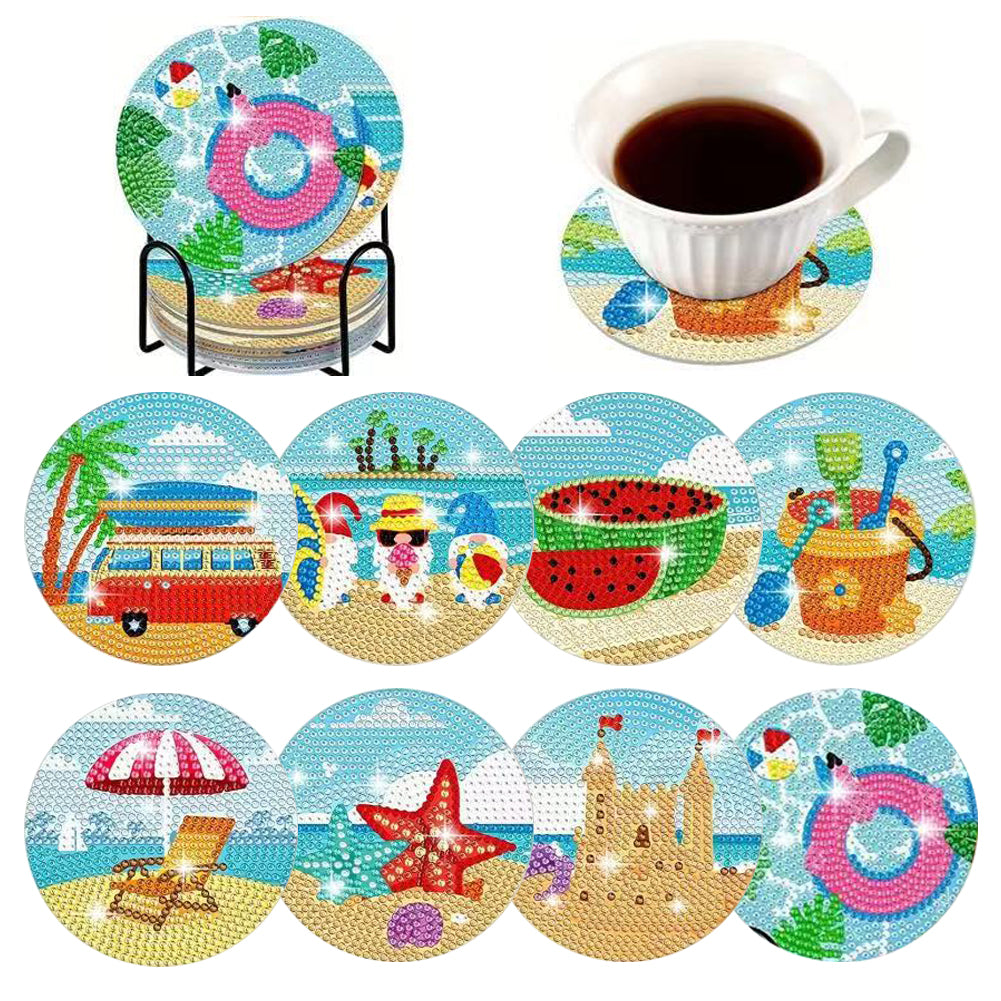 8PCS Special Shape Diamond Painting Art Coaster Kit (Seaside Holiday)