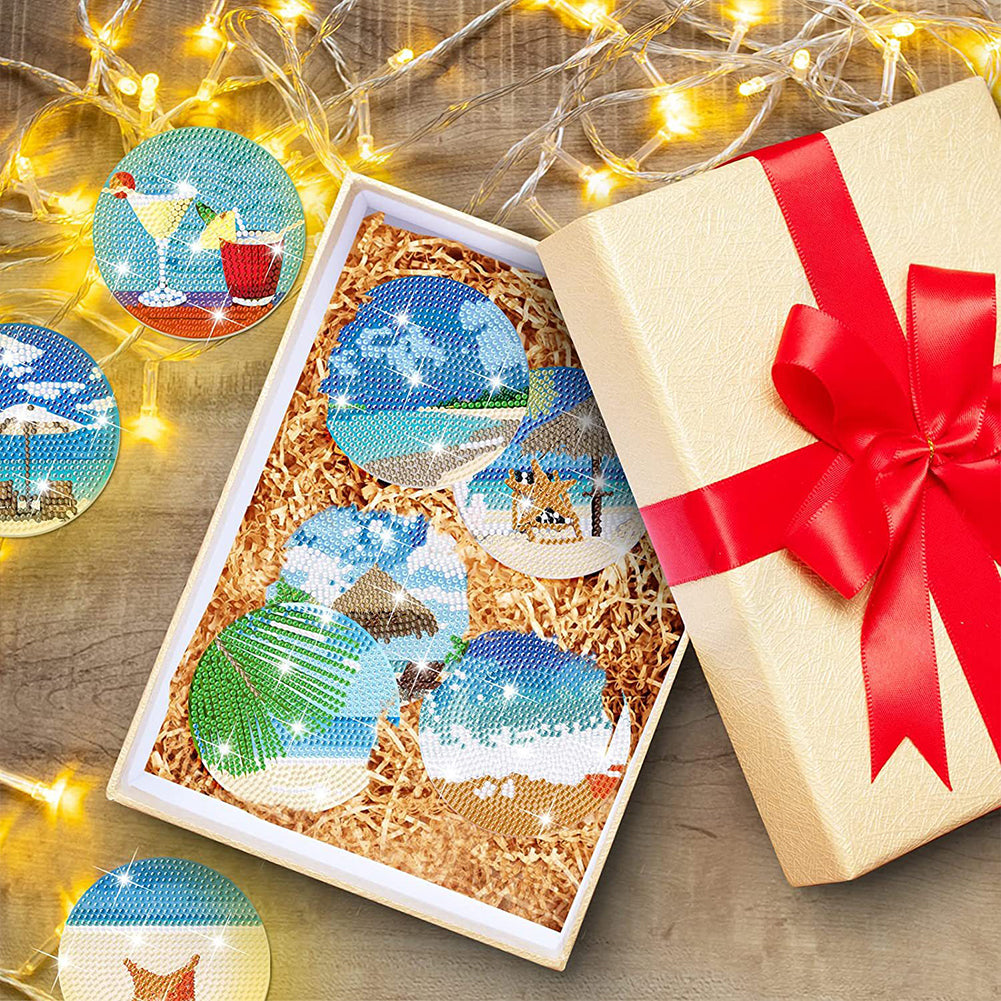 8PCS Special Shape Diamond Painting Art Coaster Kit (Seaside Holiday)