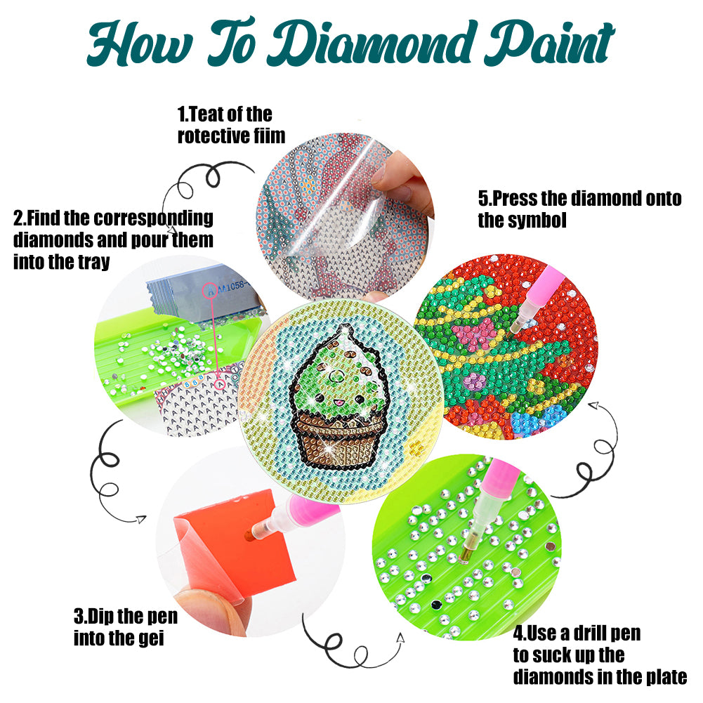 8PCS Special Shape Diamond Painting Art Coaster Kit (Cool Ice Cream)