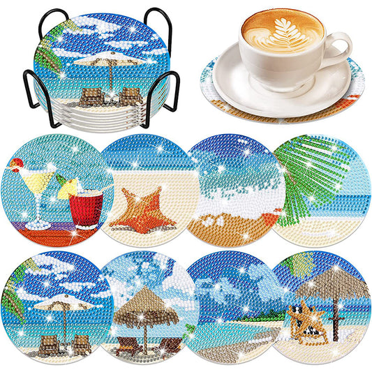 8PCS Special Shape Diamond Painting Art Coaster Kit (Beach Holiday)