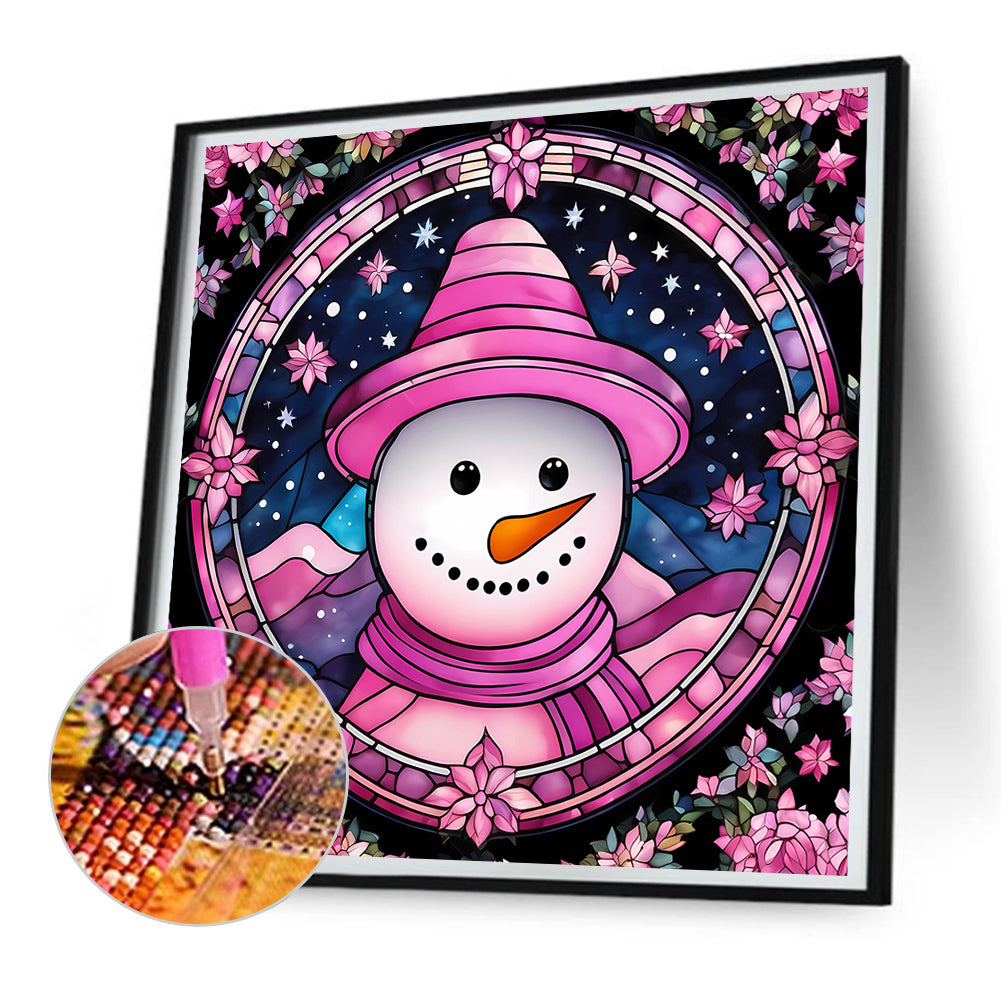 Pink Snowman Glass Painting - Full Round Drill Diamond Painting 30*30CM