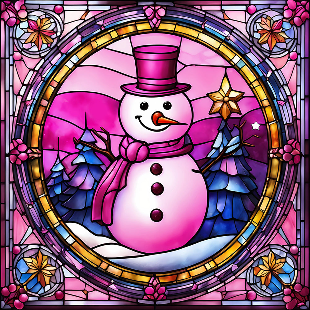 Pink Snowman Glass Painting - Full Round Drill Diamond Painting 30*30CM