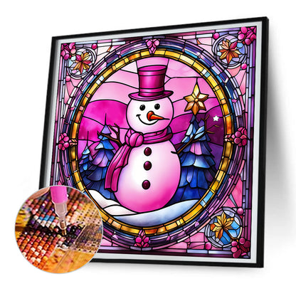 Pink Snowman Glass Painting - Full Round Drill Diamond Painting 30*30CM