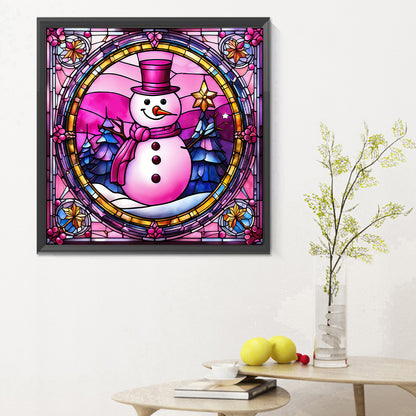 Pink Snowman Glass Painting - Full Round Drill Diamond Painting 30*30CM