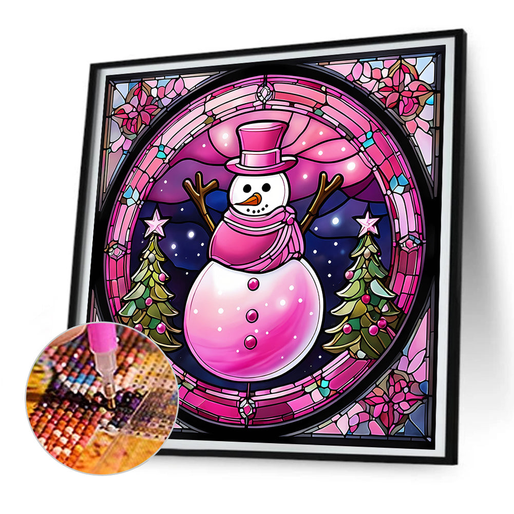 Pink Snowman Glass Painting - Full Round Drill Diamond Painting 30*30CM