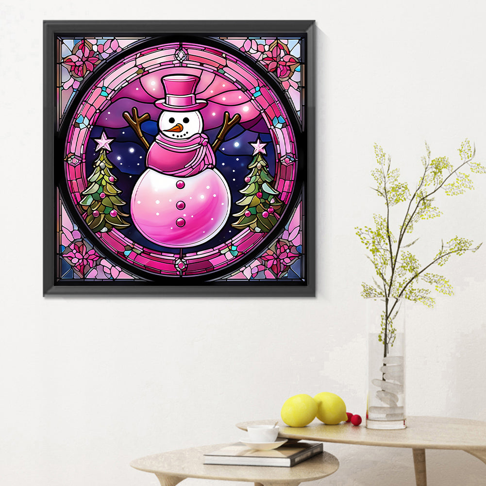 Pink Snowman Glass Painting - Full Round Drill Diamond Painting 30*30CM