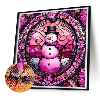 Pink Snowman Glass Painting - Full Round Drill Diamond Painting 30*30CM