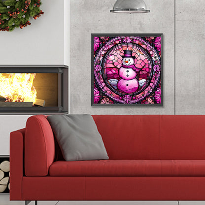 Pink Snowman Glass Painting - Full Round Drill Diamond Painting 30*30CM