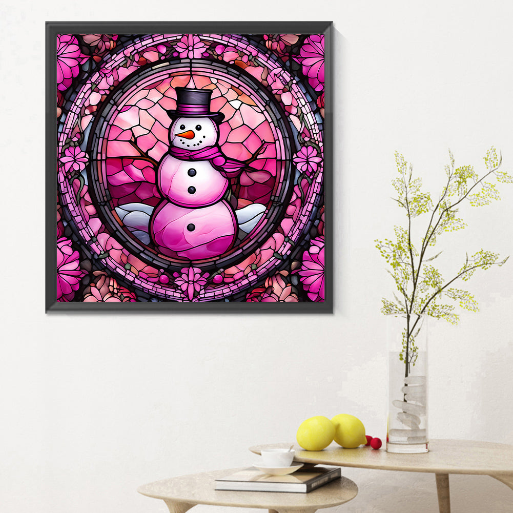 Pink Snowman Glass Painting - Full Round Drill Diamond Painting 30*30CM