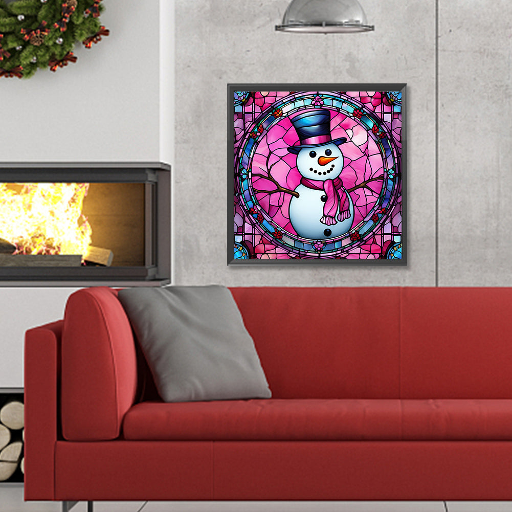 Pink Snowman Glass Painting - Full Round Drill Diamond Painting 30*30CM