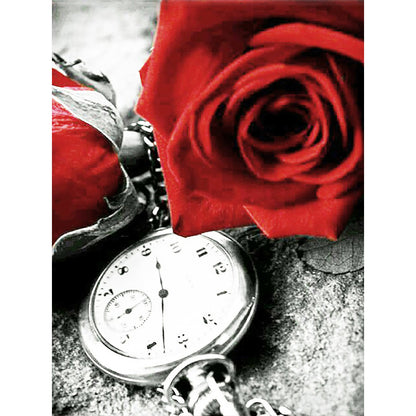 Rose Clock - Full Round Drill Diamond Painting 30*40CM