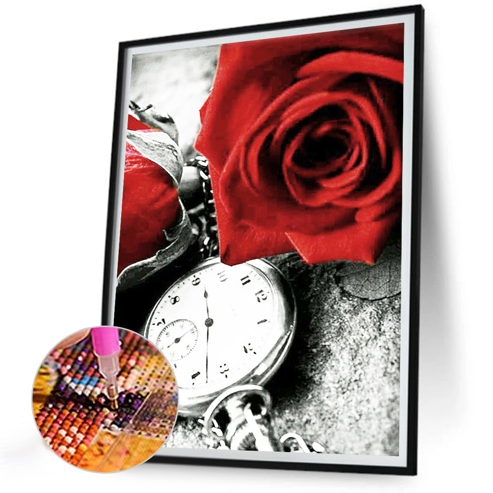 Rose Clock - Full Round Drill Diamond Painting 30*40CM