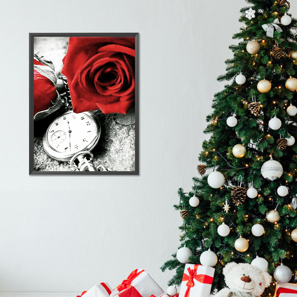 Rose Clock - Full Round Drill Diamond Painting 30*40CM