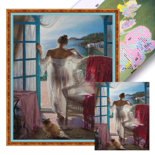 Seaside Woman - 11CT Stamped Cross Stitch 40*50CM