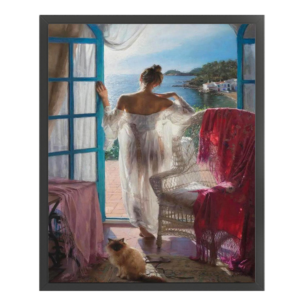 Seaside Woman - 11CT Stamped Cross Stitch 40*50CM