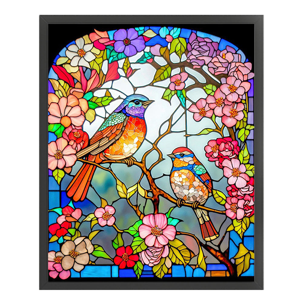 Glass Painting-Flowers And Birds - 11CT Stamped Cross Stitch 40*50CM