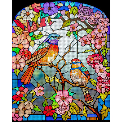 Glass Painting-Flowers And Birds - 11CT Stamped Cross Stitch 40*50CM