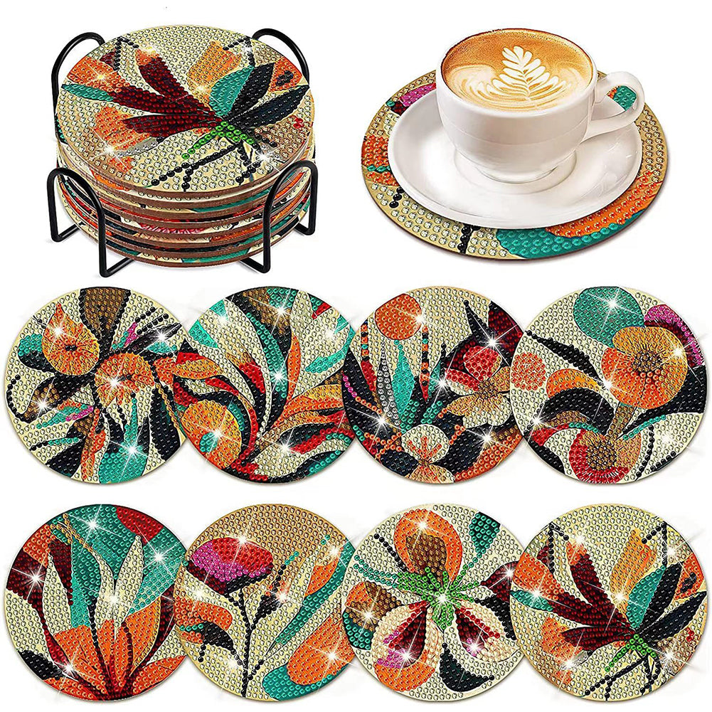 8PCS Wood Special Shape Diamond Painting Coasters Kits (Floral Plane)