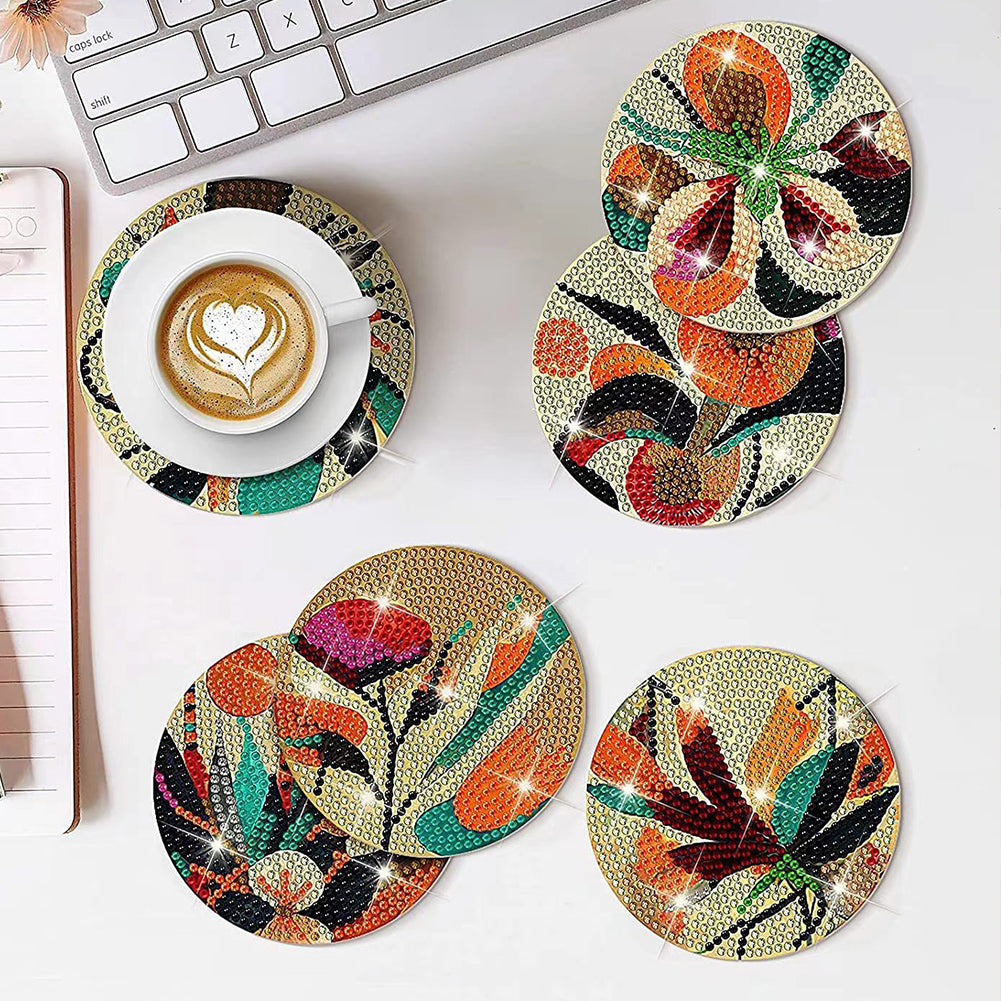 8PCS Wood Special Shape Diamond Painting Coasters Kits (Floral Plane)