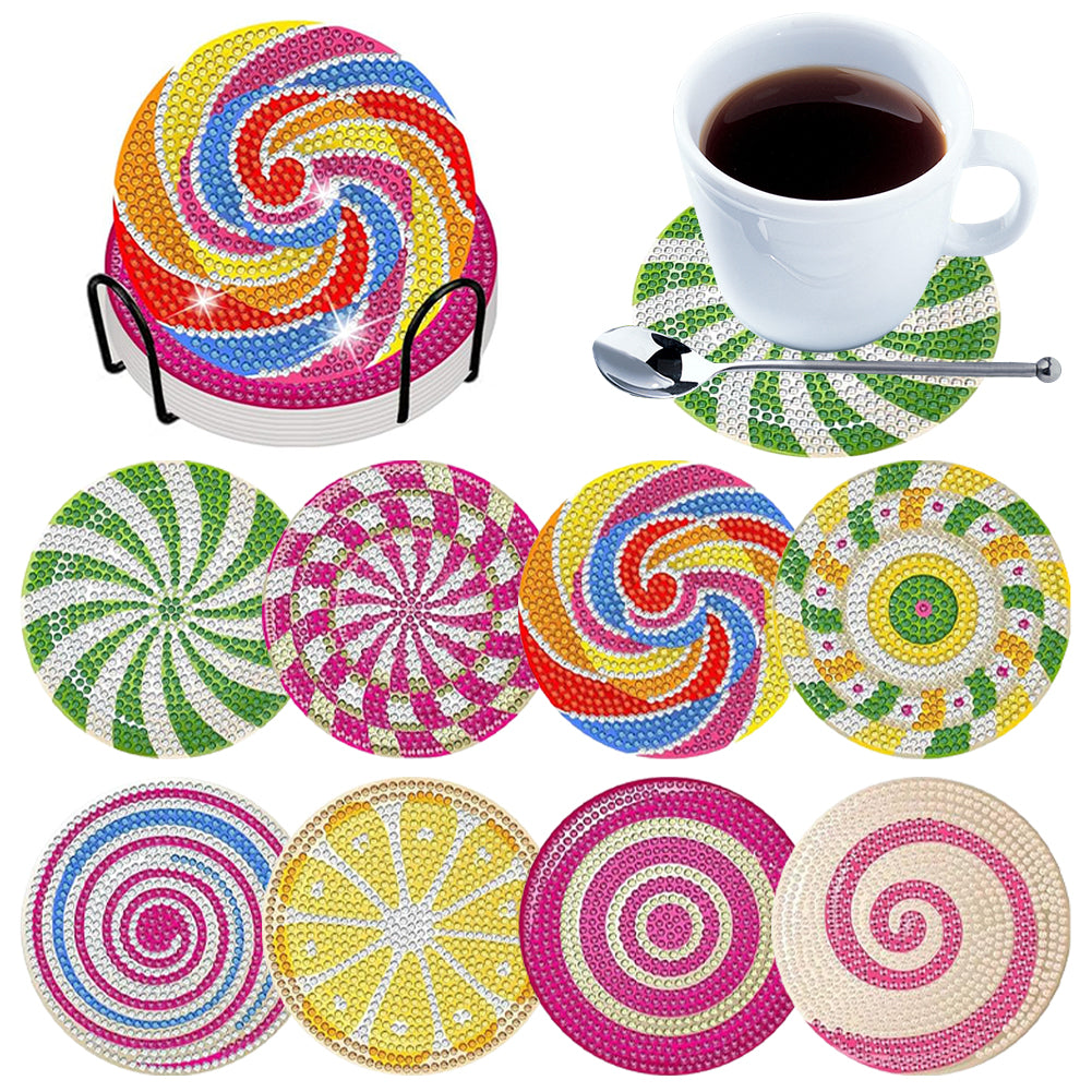 8PCS Acrylic Special Shape Diamond Painting Coasters Kits (Candy)