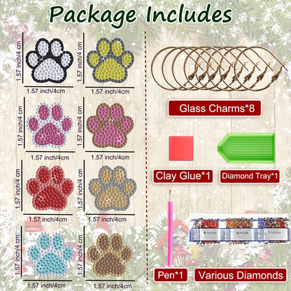 8PCS Diamond Painting Art Pendant Diamond Wine Glass Charms (Dog Paw #1)