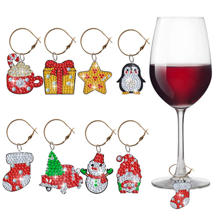 8PCS Diamond Painting Art Pendant Diamond Wine Glass Charms (Xmas Element #5)