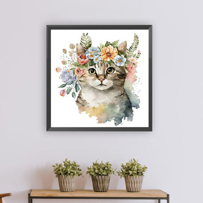 Kitten And Flower - Full Round Drill Diamond Painting 30*30CM