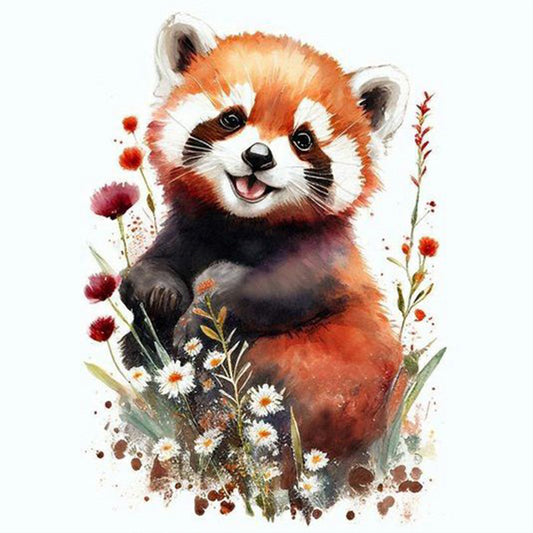 Red Panda And Flowers - Full Round Drill Diamond Painting 30*30CM