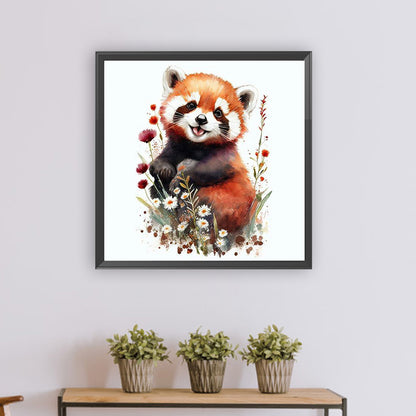 Red Panda And Flowers - Full Round Drill Diamond Painting 30*30CM