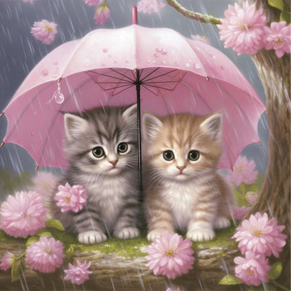 Umbrella Kitten - Full Round Drill Diamond Painting 40*40CM