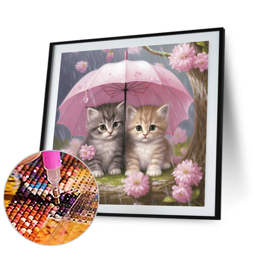 Umbrella Kitten - Full Round Drill Diamond Painting 40*40CM