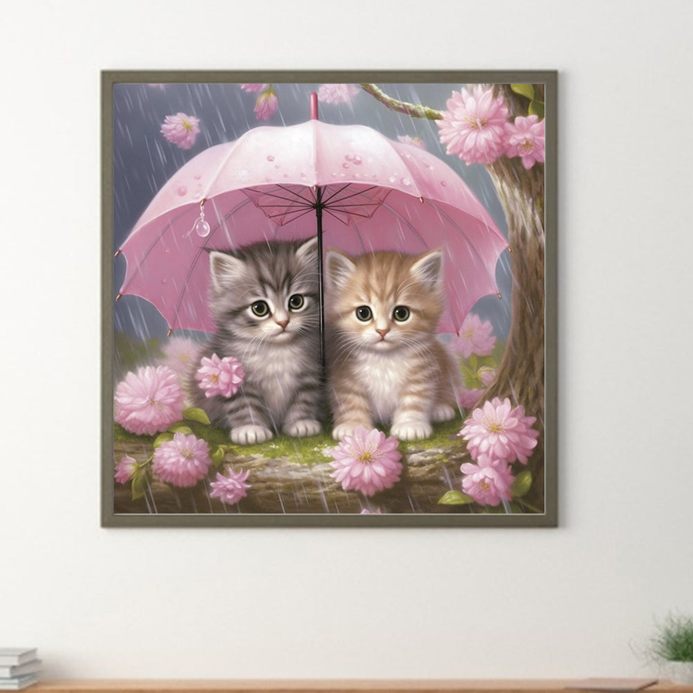 Umbrella Kitten - Full Round Drill Diamond Painting 40*40CM