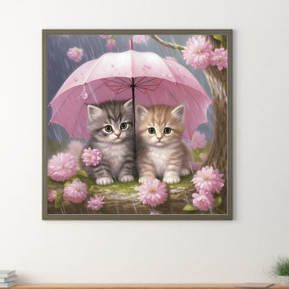 Umbrella Kitten - Full Round Drill Diamond Painting 40*40CM