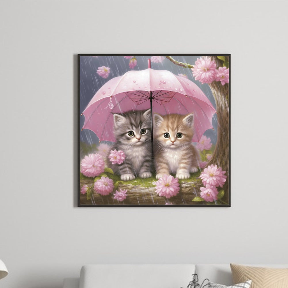 Umbrella Kitten - Full Round Drill Diamond Painting 40*40CM