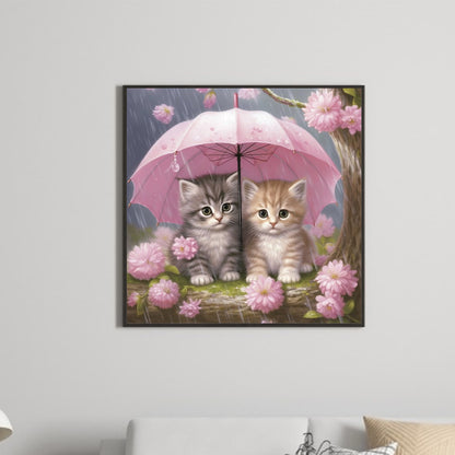 Umbrella Kitten - Full Round Drill Diamond Painting 40*40CM