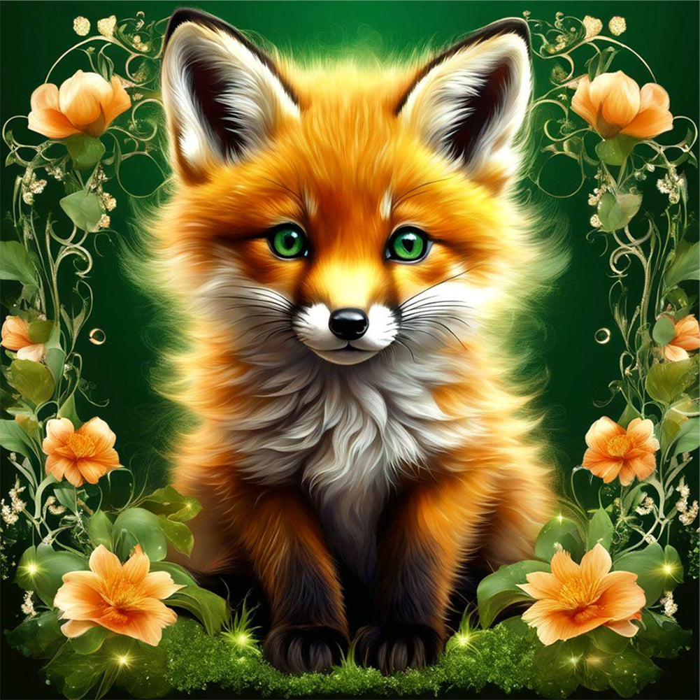 Flower Bush Fox - Full Round Drill Diamond Painting 30*30CM