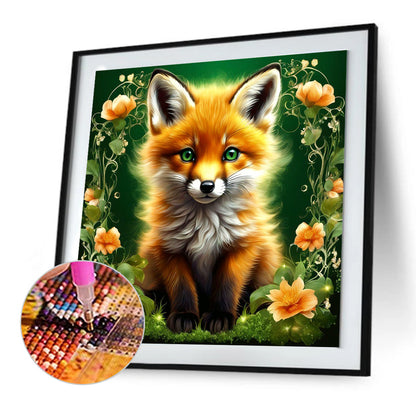 Flower Bush Fox - Full Round Drill Diamond Painting 30*30CM