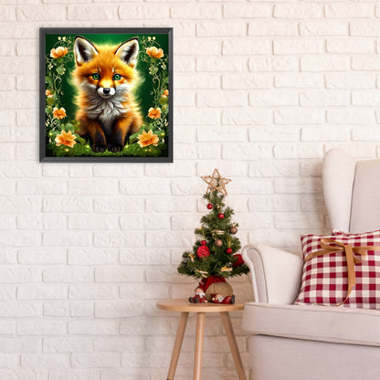 Flower Bush Fox - Full Round Drill Diamond Painting 30*30CM