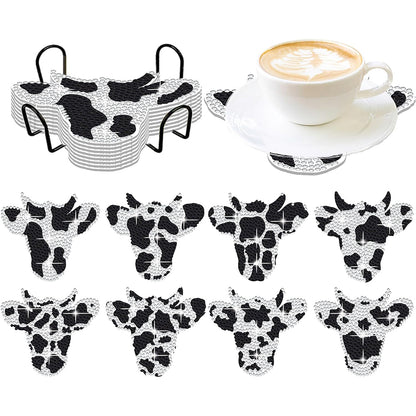 8PCS Special Shape Diamond Painting Art Coaster Kit with Holder (Milk Cow)