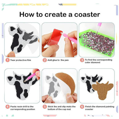 8PCS Special Shape Diamond Painting Art Coaster Kit with Holder (Milk Cow)