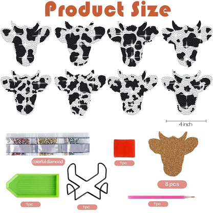 8PCS Special Shape Diamond Painting Art Coaster Kit with Holder (Milk Cow)