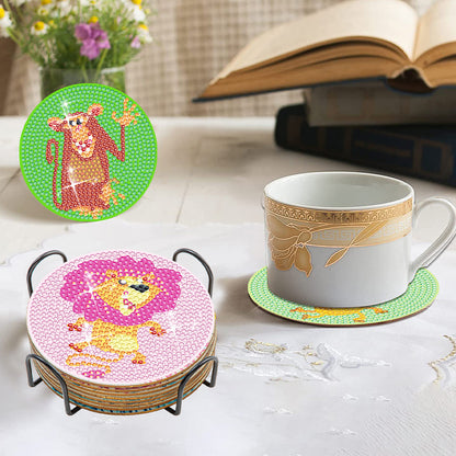 8PCS Special Shape Diamond Painting Art Coaster Kit with Holder (Prairie Animal)