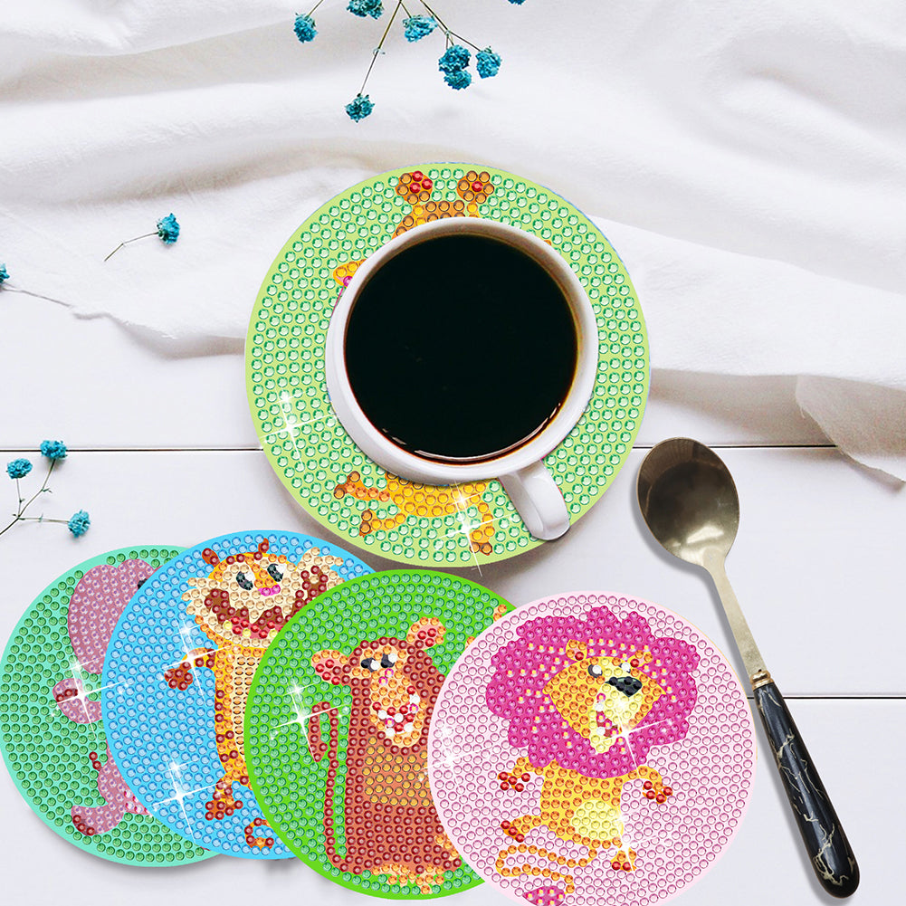 8PCS Special Shape Diamond Painting Art Coaster Kit with Holder (Prairie Animal)