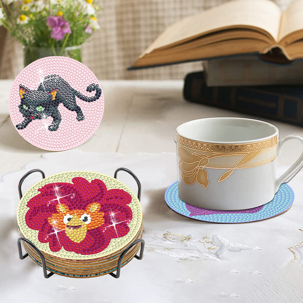 8PCS Special Shape Diamond Painting Art Coaster Kit with Holder (Cartoon Animal)