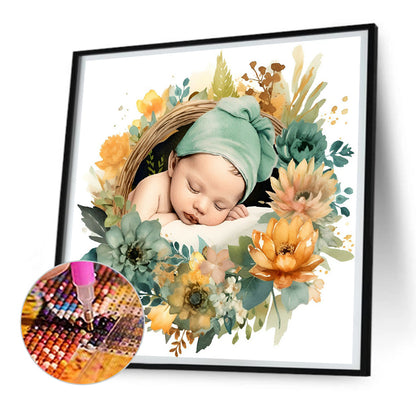 Baby In Garland - Full Round Drill Diamond Painting 30*30CM